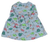 Svetlomodré bavlnené šaty s dinosaurami a duhami F&F
