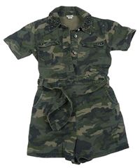 Kaki-béžový army kraťasový overal so cvokmi  a opaskom River Island
