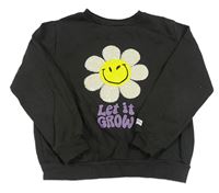 Tmavošedá oversize s květem a flitrami H&M