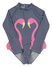 Tmavomodro-biele pruhované UV body s plameňáky Primark