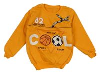 Medová mikina s loptami a nápismi