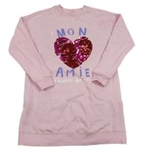 Ružové teplákové šaty so srdíčkem z flitrů a nápisom George