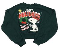 Tmavozelená crop mikina so Snoopym H&M