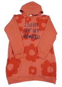 Korálová kytičkovaná šatová mikina s nápisem a kapucí Boboli 