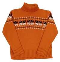 Oranžový svetr se vzorem a rolákem 