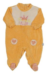 Oranžovo-bílý sametový overal s kašpárkem Pastello