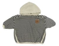 Černo-béžová pruhovaná tepláková oversize vesta s medvídkem a kapucí zn Next