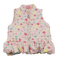 Svetloružová šušťáková prešívaná zateplená vesta s hviezdičkami