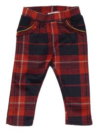 Červeno-tmavomodré kockované legíny s volánikmi Ergee