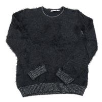 Tmavomodrý chlpatý sveter Alive