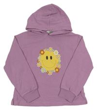 Lila mikina so smajlíkom a kapucňou