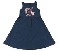 Tmavomodré bavlnené šaty s nápisom Y.F.K.