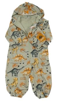 2set - Béžová šusťáková jarní kombinéza Jurský svět s kapucí + sáček