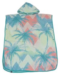 Světlemodro-ružové froté osušokové pončo s palmami a kapucňou Decathlon