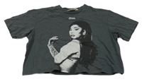 Tmavošedé crop oversize tričko Ariana Grande H&M