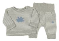 2set - Šedo-bílá pruhovaná mikina s dinosaurem + tepláky Mothercare