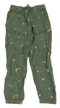 Khaki kvietkovane ľahké letné nohavice H&M
