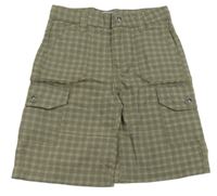 Béžovo-khaki kockované cargo plátenné kraťasy Tik&Tak