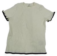 Smotanové rebrované úpletové tričko s černými lemy H&M