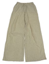 Béžové ľanové wide leg nohavice H&M
