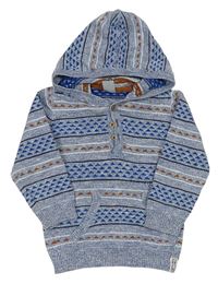 Modrý melírovaný vzorovaný sveter s kapucňou H&M
