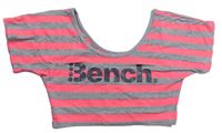Kriklavoě ružovo-sivé pruhované melírované crop tričko s logom Bench.