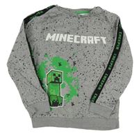 Šedo-černá melírovaná mikina s Minecraft a skvrnkami a pruhem George