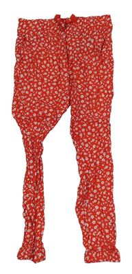 Červené cuff lehké kalhoty s bílými kytičkami H&M