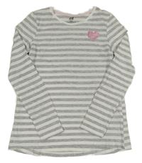 Bielo-sivé pruhované melírované tričko so trblietavým srdiečkom zn. H&M