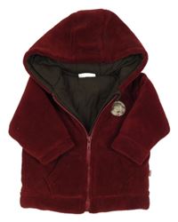 Vínová plyšová zateplená bunda s nášivkou a kapucňou