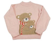 Světlerůžový melírovaný svetr s medvídky s flitry a bambulkami PRIMARK