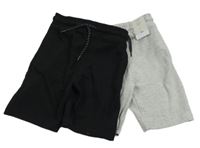 Nové - 2x - Žebrované teplákové kraťasy - Černé, šedé melírované Tu