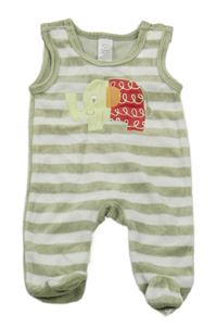 Světlekhaki-bílé pruhované sametové dupačky se sloníkem C&A