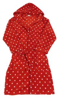 Červeno-bílý puntíkatý plyšový župan s kapucí Playshoes