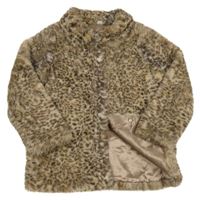 Hnedo-smetanovo-béžový vzorovaný kožušinový zateplený kabát s golierikom Tu