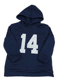 Tmavomodrá tepláková mikina s číslom a kapucňou SHEIN