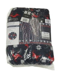 Nové - tmavomodrá plyšová kombinéza s obrázky a kapucí DISTRA