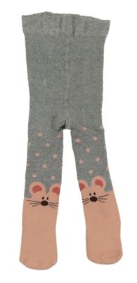 Sivo-pudrové teplákové pančuchy s myšmi a bodkami lupilu