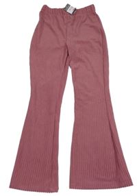 Nové - staroružové rebrované flare plyšové nohavice PRIMARK