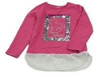 Tmavoružová mikina s jednorožcom a překlápěcími flitre a všitou bílou halenkou Topolino