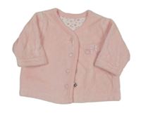 Svetloružová zamatová prepínaci podšitá mikina s kvetmi a srdiečkom Mothercare