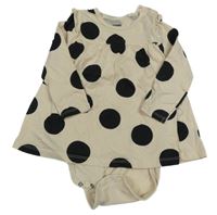 Smetanovo-černá puntíkatá tunika s volánky a všitým body sinsay