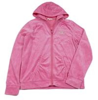 Tmavorůžová sametová propínací mikina se srdíčky a kamínky a kapucí M&S