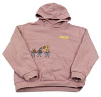 Starorůžová mikina se zvířátky- DIKKA a kapsou a kapucí 