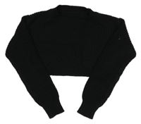 Čierny rebrovaný pletený crop sveter SHEIN