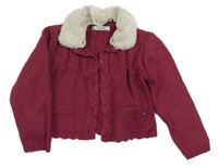 Vínový prepínaci crop sveter so vzorom a kožušinovým golierikom Mayoral