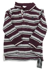 Nové - tmavovínovo-šedo-černo-bílé pruhované mikinotriko s autom a golierikom St. Bernard