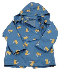 Modrá šusťáková jarní bunda s liškami a odepínací kapucí TCM