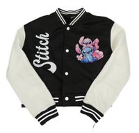 Černo-bílá baseballová crop mikina se Stitchem a Angelou a pruhy