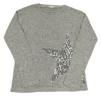 Šedo-černé melírované úpletové mikinotriko s hvězdou z flitrů PRIMARK